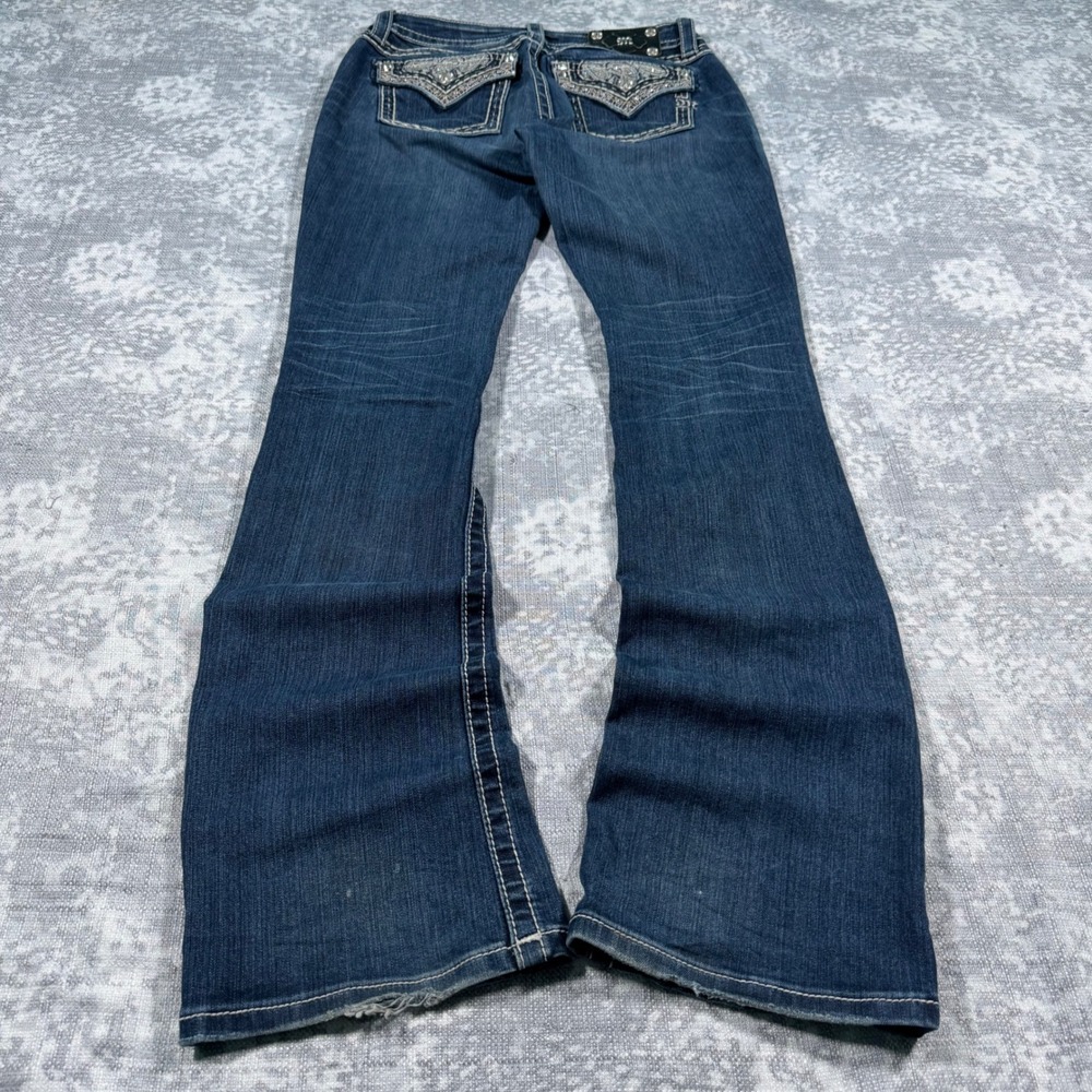 Miss Me Bootcut Jeans Womens 28 Dark Wash Embellished Paisley Rhinestone Y2K